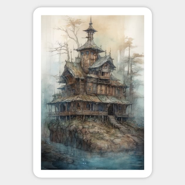 Gothic Futurism House in the Old Ancient Woods Sticker by podartist